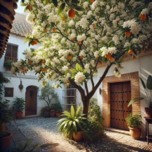 Patio in Andalusia, Orange blossom.