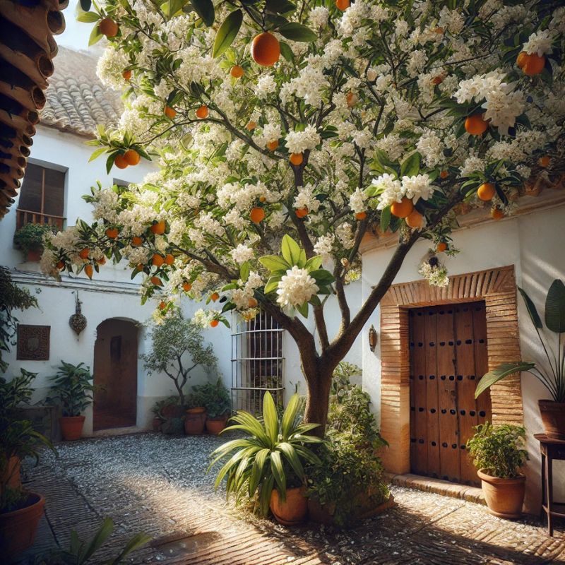 Patio in Andalusia, Orange blossom.